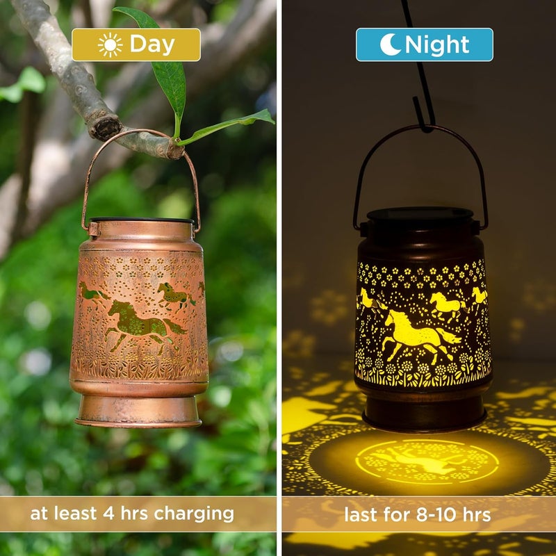 KIKUSUI Horse Lover Gifts Solar Lanterns Outdoor Decor, Gifts for Mom Women Dad Men, Metal Decorative LED Lanterns for Yard, Patio, Lawn, Tabletop, Pathway, Landscape, Garden Decor - Image 4